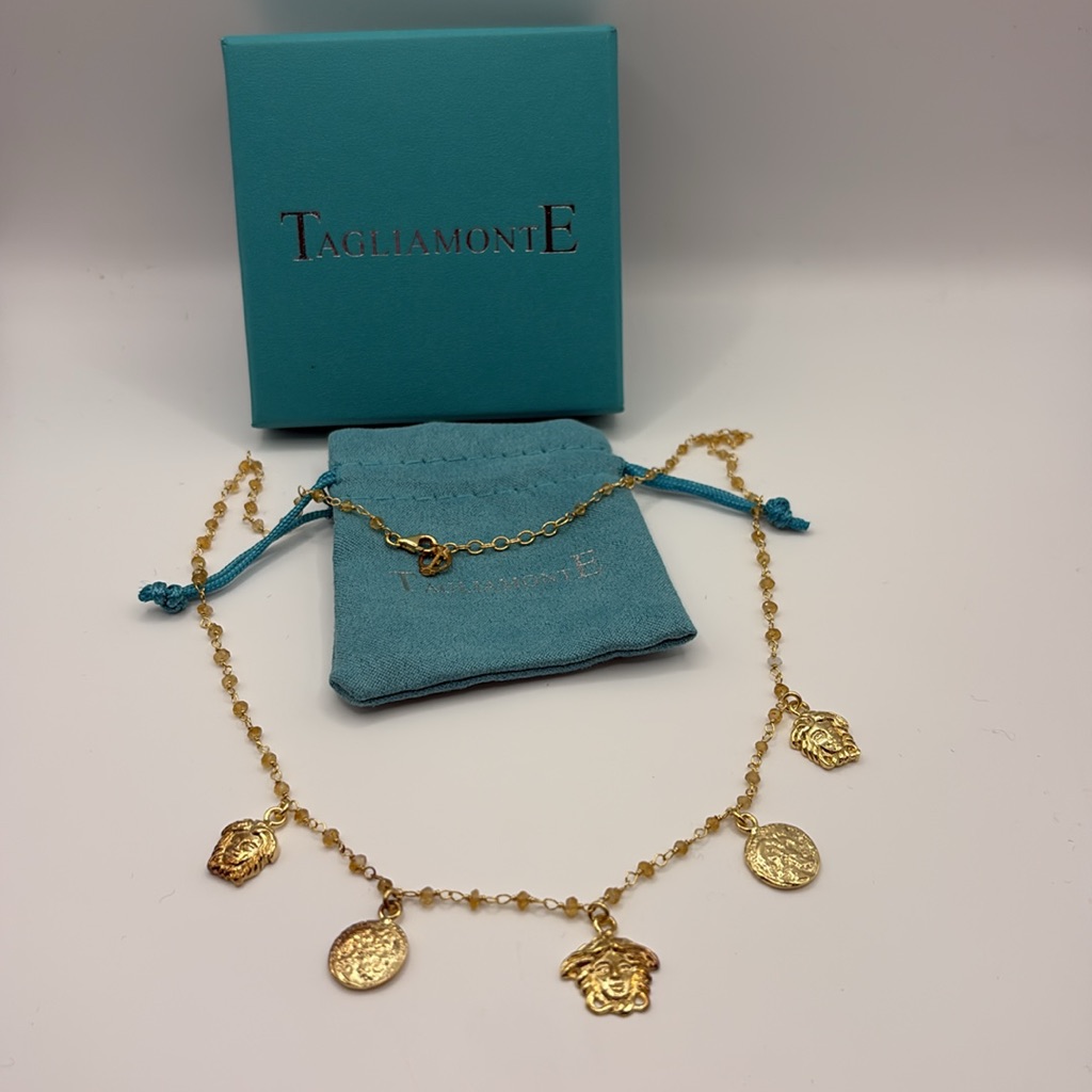 Tagliamonte Medusa 18kt Gold Plated Dainty Citrine Charm Necklace Italian Nwts